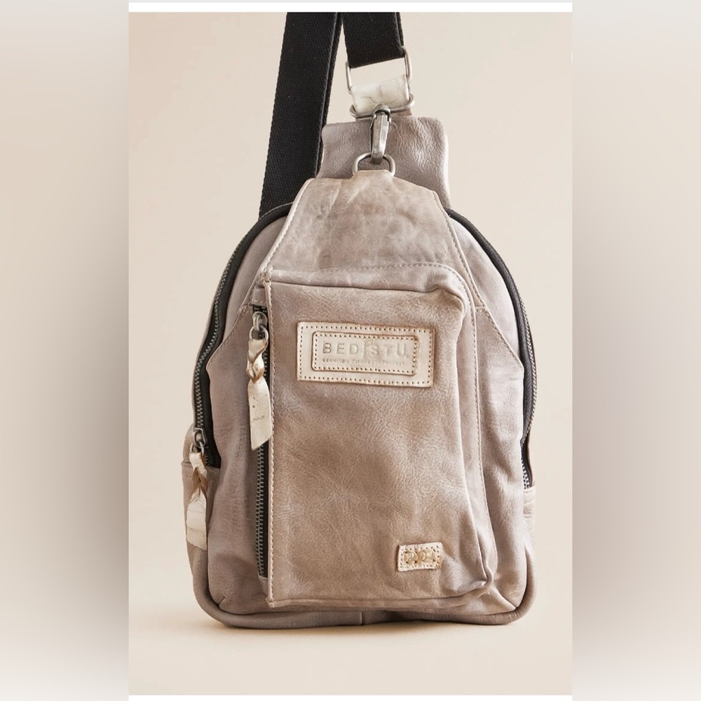 BED|STU Gray Leather Sling Backpack